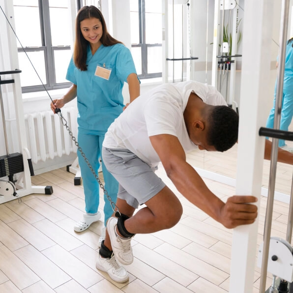 Man undergoing physical therapy